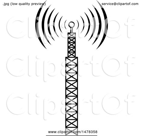 Clipart Of A Black And White Telecommunications Tower With Signals