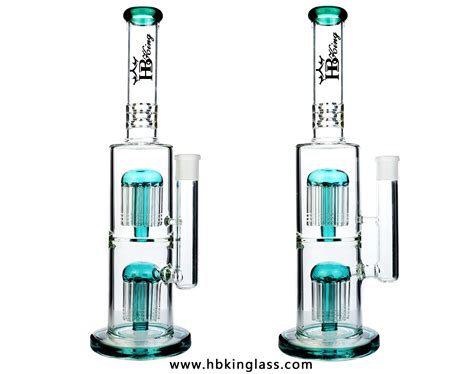 Hbking Tall Straight Tube Double Tree Perc Dry Herb Hookah Glass Water Pipe Tallest Water Pipe