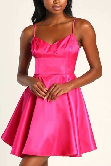 Pretty For The Party Hot Pink Satin Bustier Skater Mini Dress BestFashionHQ