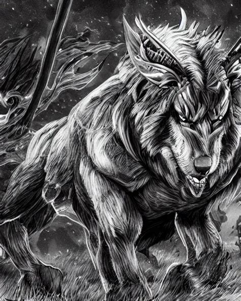 A Minotaur Wolf Full Body Black And White Highly Stable Diffusion