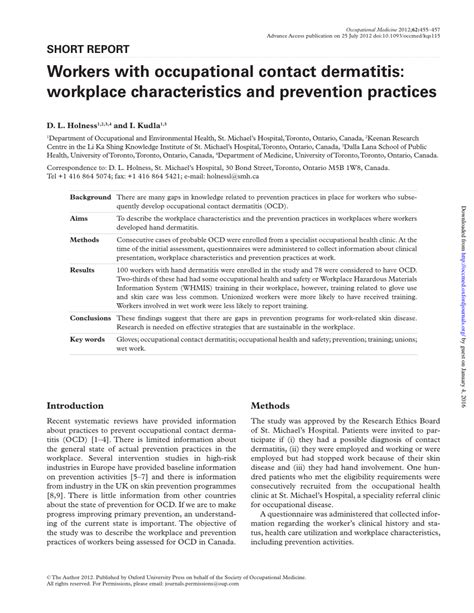 Pdf Workers With Occupational Contact Dermatitis Workplace