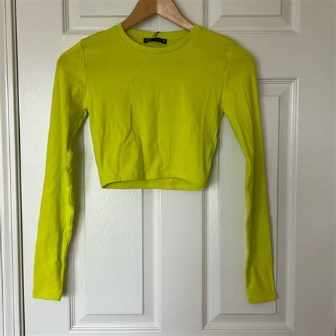 Zara Tops Zara Neon Yellow Long Sleeve Crop Top Poshmark