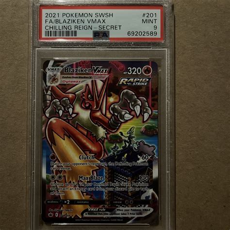 PSA 9 MINT Blaziken VMAX 201 198 Chilling Reign Alt Art Secret Rare