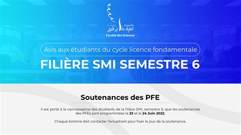 Avis Aux Tudiants De La Fili Re Smi Semestre Soutenances Des Pfe