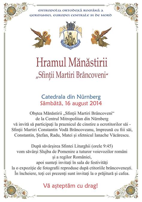 Invita Ie La Hramul M N Stirii Sfin Ii Martiri Br Ncoveni De La