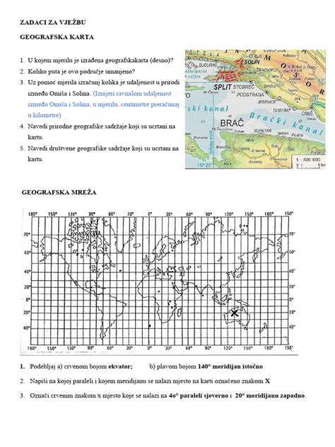 Kontrolni Rad Zadaci Za Vjezbu Geografska Karta Geografska Mreza