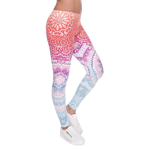 Brands Women Fashion Legging Aztec Round Ombre Printing Leggins Slim