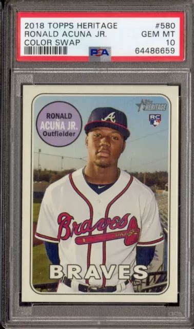 2018 TOPPS HERITAGE Ronald Acuna Jr échange de couleurs PSA 10 gemmes