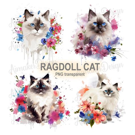 Ragdoll Cat Clipart PNG Transparent Watercolor Cats Digital Clip Art