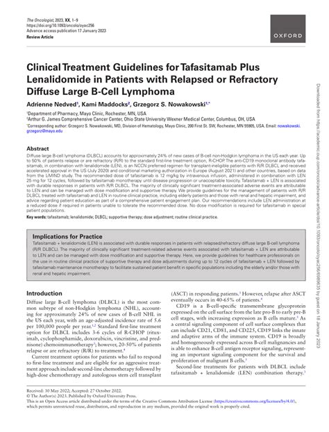 Pdf Clinical Treatment Guidelines For Tafasitamab Plus Lenalidomide In Patients With Relapsed