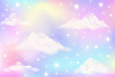 Holographic Fantasy Rainbow Unicorn Background With Clouds Pastel