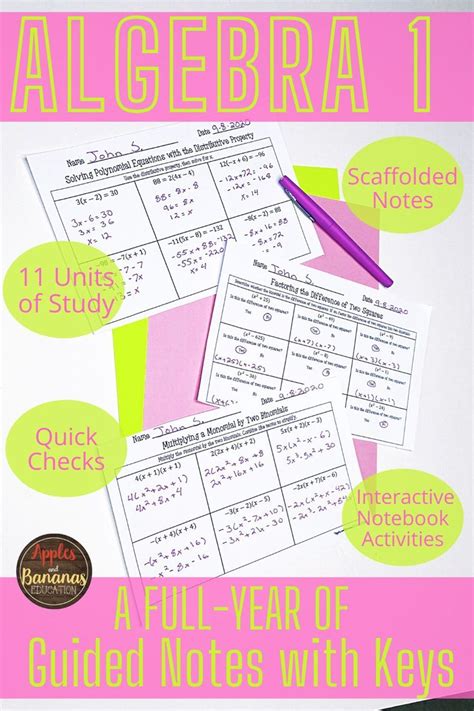 Algebra Interactive Notebook Activities And Guided Notes Bundle