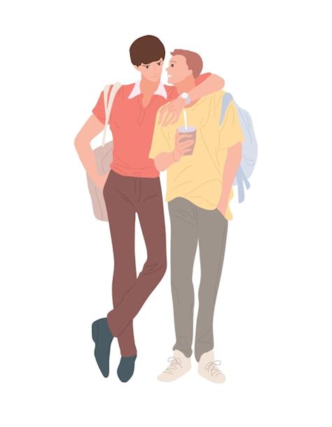 Premium Vector Homosexual Male Couple Two Men Walk Embracing Smiling