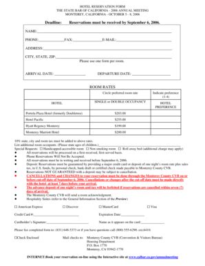 Fillable Online Sections Calbar Ca HOTEL RESERVATION FORM Sections