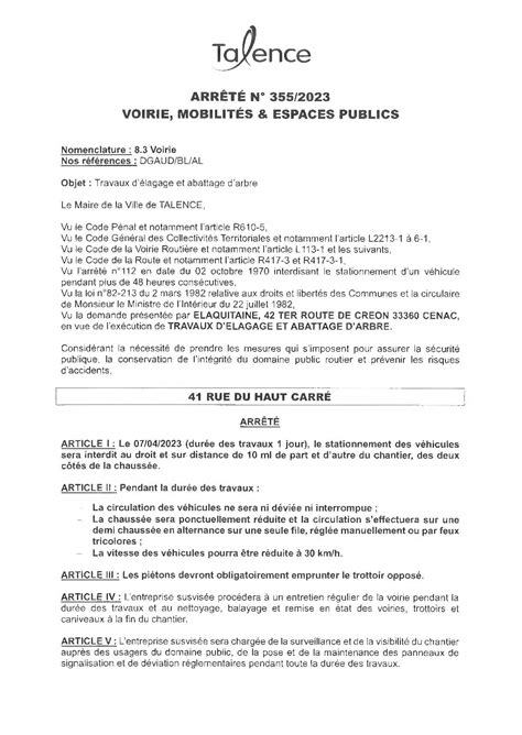 Calaméo Arrete 355 2023 Interdiction De Stationnement 41 Rue Du Haut