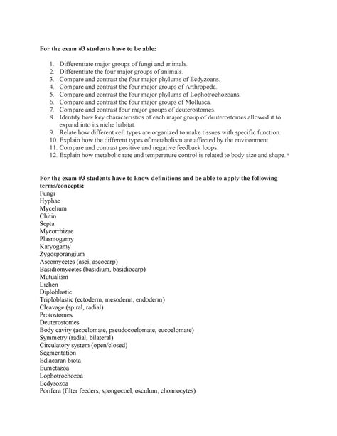 BIO1111 Midterm 3 Study Guide For The Exam 3 Students Have To Be