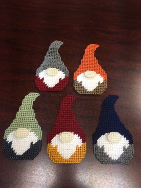 Gnomes Plastic Canvas Magnets Set Of 5 Gnome Magnets Home Etsy