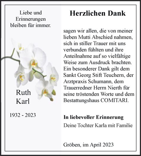 Traueranzeigen Von Ruth Karl Abschied Nehmende