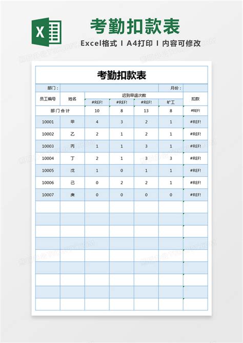 蓝色简约考勤扣款表excel模版模板下载模版图客巴巴