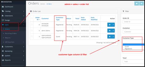 OpenCart Customer Type Column Filter At Admin Orders List