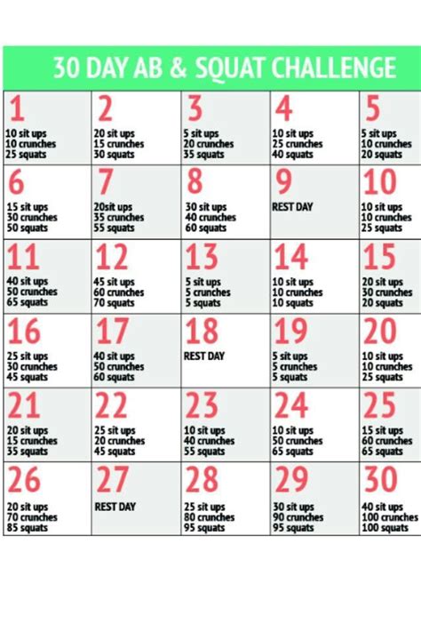 Sit Up And Squat Challenge 30 Day Challenge Sit Ups 30 Day Ab