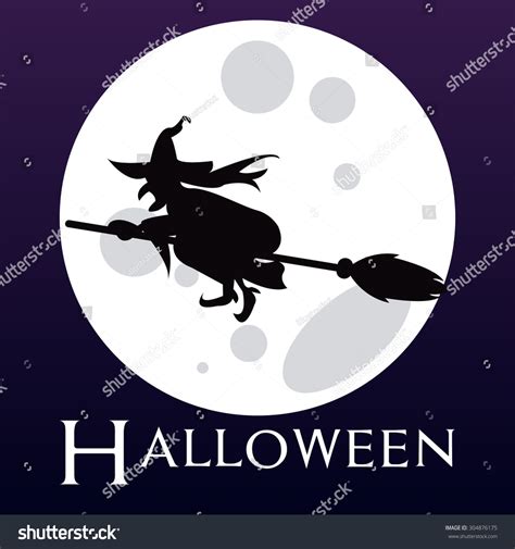 Blue Background Moon Silhouette Witch Vector Stock Vector (Royalty Free ...