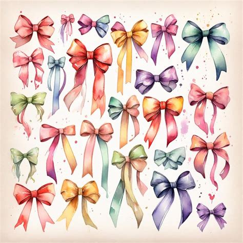 Premium Ai Image Set Of Colorful Bows Hand Drawn Watercolor Illustration