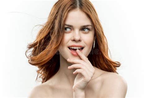 Pretty Woman Loose Ginger Hair Glamor Naked Shoulders Model Stock