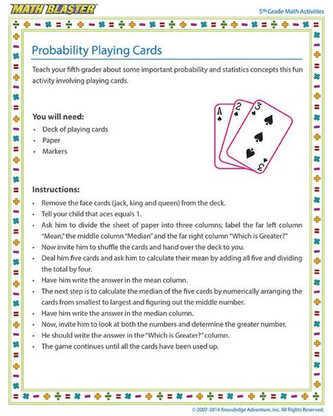 Probability With A Deck Of Cards Worksheets