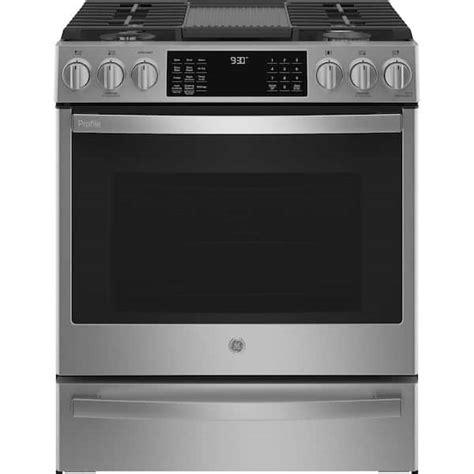 Ge Profile 30 In 5 Burner Smart Slide In Gas Range In Fingerprint