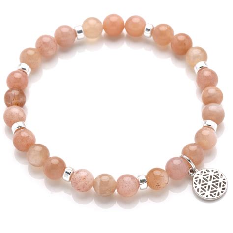 Lebensblume Armband aus Mondstein rosè beige 925 Silber oder vergoldet