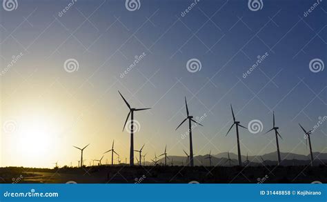 Windfarm at sunset stock photo. Image of haze, desert - 31448858