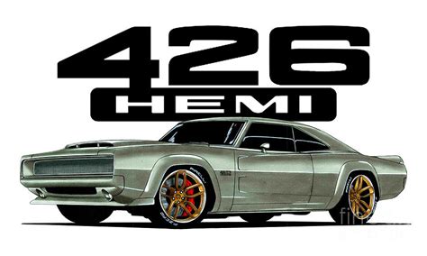 Dodge Charger 1968 Hellephant 426 Hemi Supercharged Mopar Drawing By