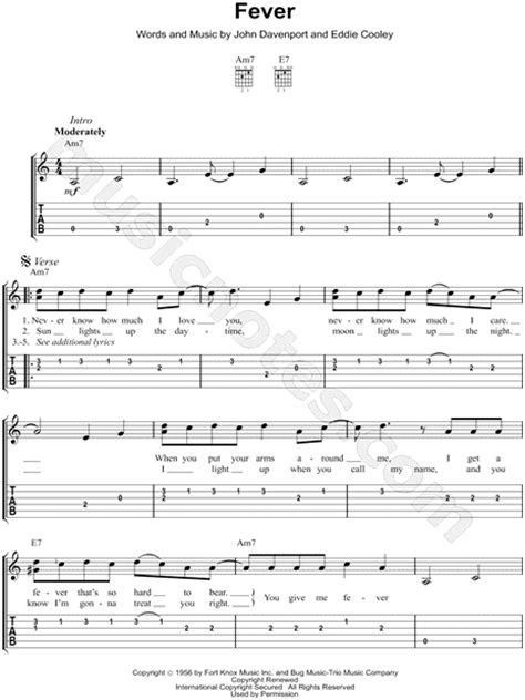 Peggy Lee Fever Guitar Tab In A Minor Download And Print Sku Mn0102077