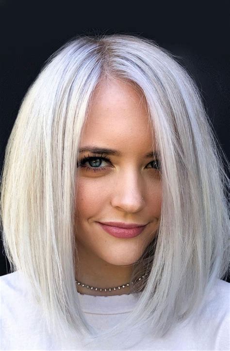 Sleek Silver Blonde Long Bob 50 Best Haircuts And Hairstyles To Try