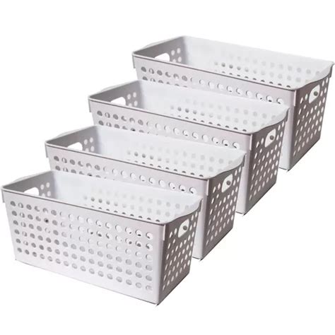 Canasto Organizador Cesto Plastico Rectangular Calado X 4 Colombraro