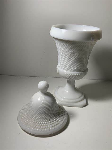 Vintage Le Smith Small Hobnail Milk Glass Urn With Lid 11 In Etsy