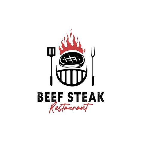 Création De Logo De Restaurant De Steak De Boeuf Barbecue Vecteur Premium