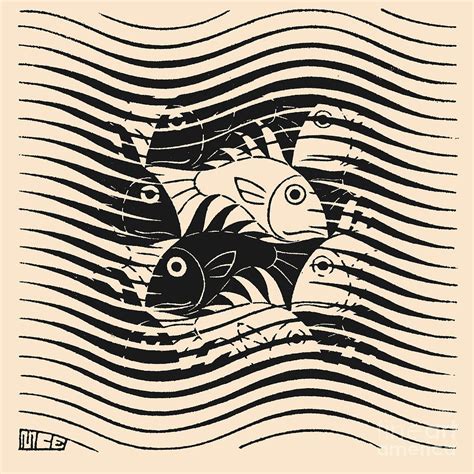 M C Escher Fish Black Version Drawing By Magical Vintage