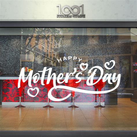 Sticker Vitrine Vitrophanie Happy Mothers Day Petits Coeurs