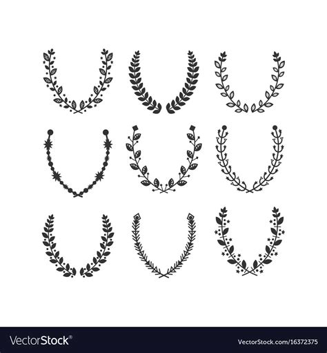 Black silhouette leaves pattern laurel wreath set Vector Image