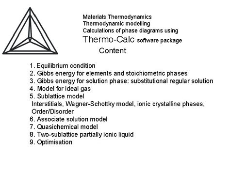 Materials Thermodynamic Modelling Calculations Of Phase Diagrams Using