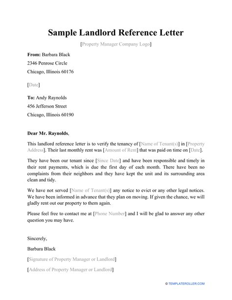 Sample Rental Reference Letter From Landlord