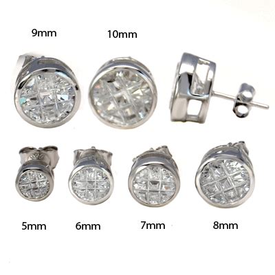 Wholesale Sterling Silver Round CZ Invisible Cut Bezel Setting Stud Earrings