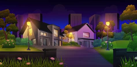 Premium Vector Neighborhood Country House At Night Environmental