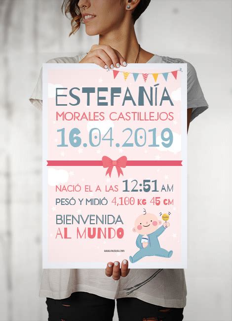 L Mina Personalizada De Nacimiento Con Fecha Peso Y Altura