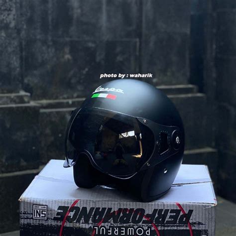 Jual Helm Vespa Retro Hitam Dop Bendera Italy Visor Shopee Indonesia