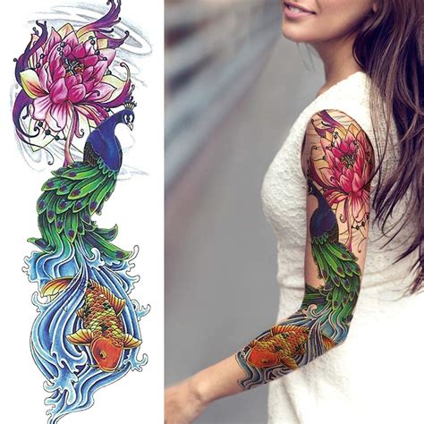 Sheets Nezar Large Vine Peony Flower Rose Full Arm Temporary Tattoos