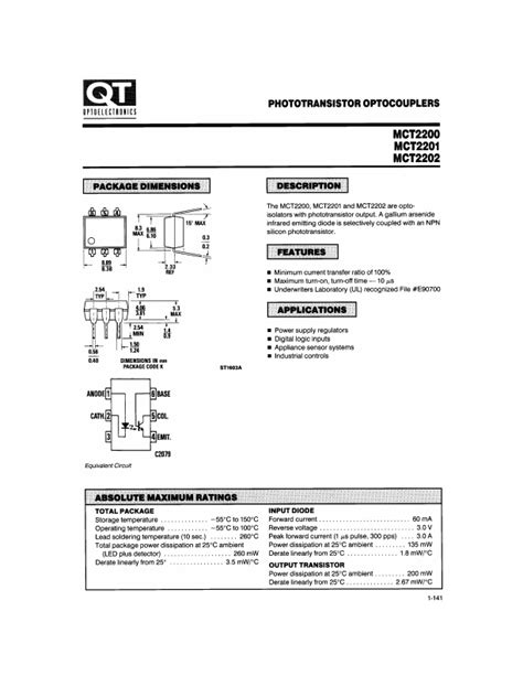 MCT2200 Datasheet PHOTOTRANSISTOR OPTOCOUPLERS