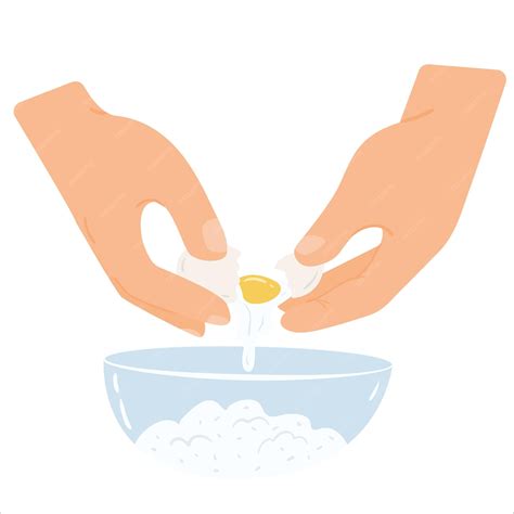 Premium Vector Hands Cracking Egg In Bowl With Flour Cooking With Eggs